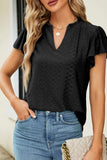 Eyelet Lace Textured V Neck Flutter Blouse