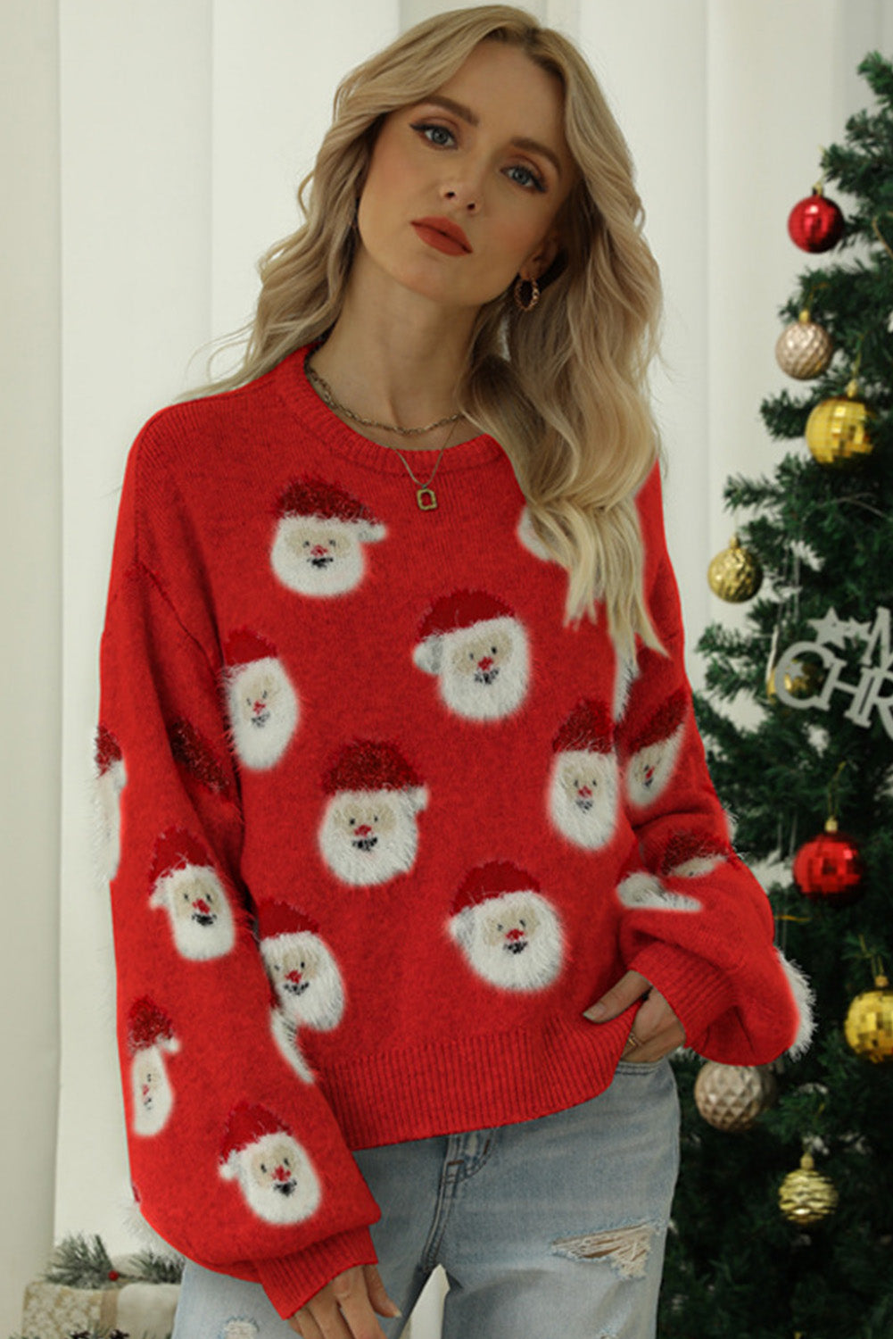 Gray Christmas Santa Claus Pullover Sweater