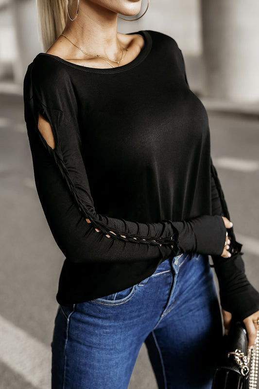 Braid Hollow-out Sleeves Knit Top