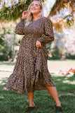 Plus Size Leopard Print Smocked Tiered Dress