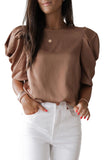 Keyhole Back Puff Sleeve Crew Neck Top