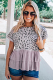 Pink Leopard Tiered Ruffle Short Sleeve Top