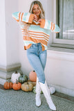 Colorblock Stripe Long Sleeve Split Sweater