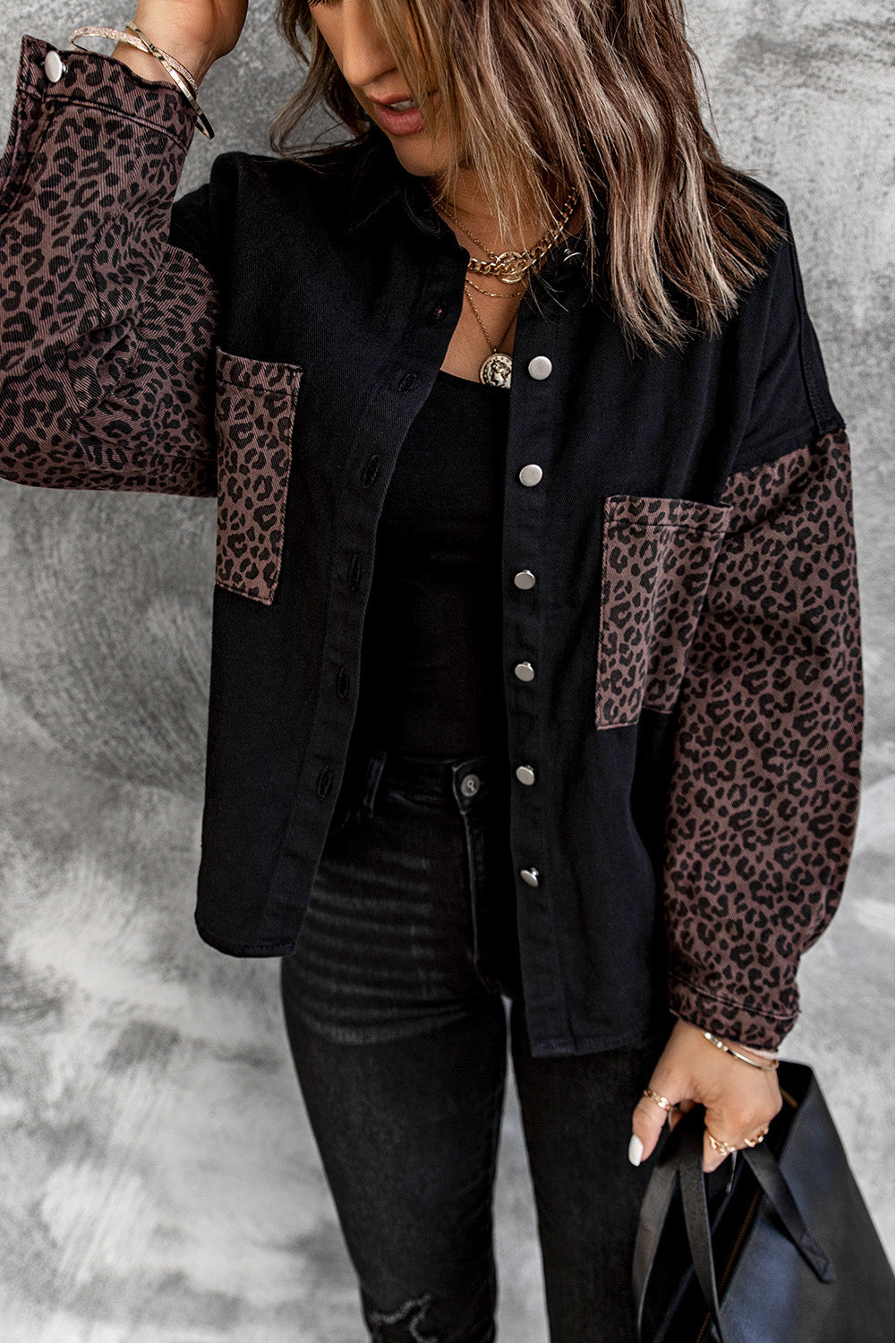 Contrast Leopard Denim Jacket