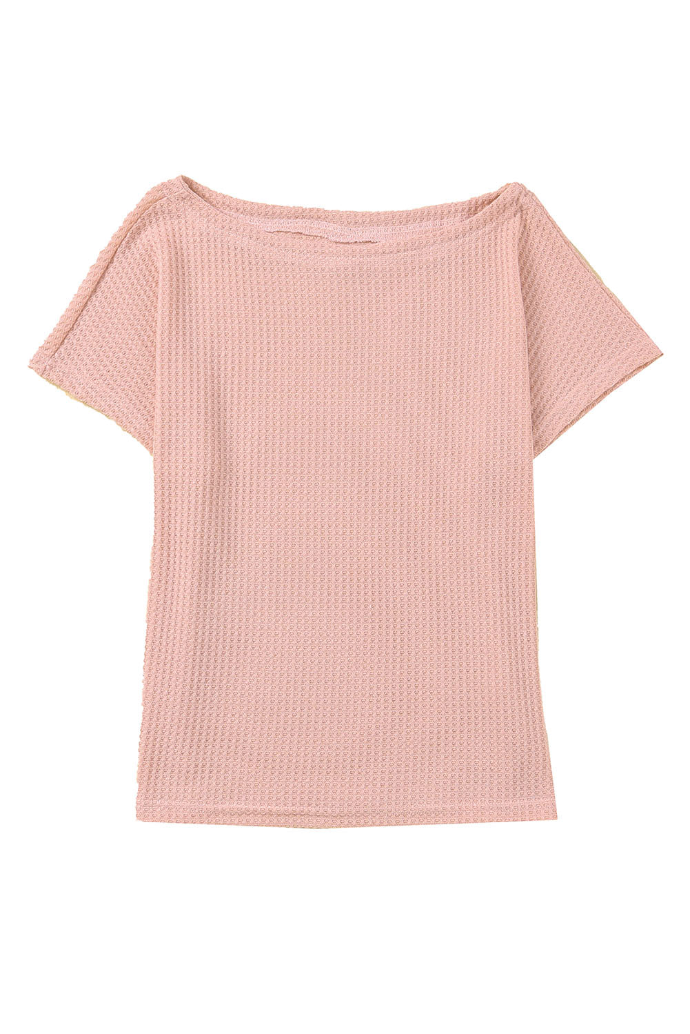 Haut en tricot gaufré rose à col large et droit