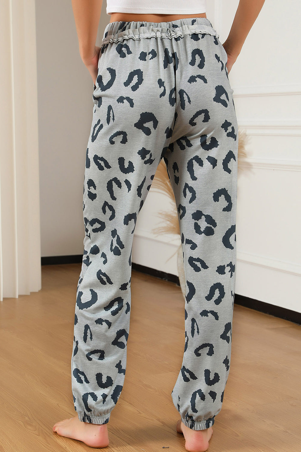 Leopard Print Drawstring High Waist Jogger Pants