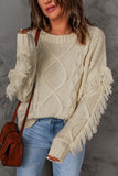 Cable Knit Fringe Trim Sweater