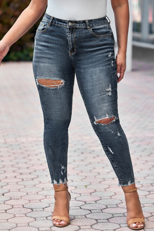 Plus Size Distressed Ankle Length Skinny Jeans