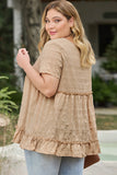 Plus Size Crinkle Textured Ruffle Trim Babydoll Top