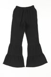 Pantalon noir texturé taille haute à volants et cloche