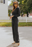 V Neck Wrap Waist Tie Long Sleeve Jumpsuit