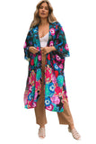 Bohemian Floral Print Half Sleeve Open Front Kimono