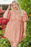 Plus Size Floral Print Puff Sleeves Dress