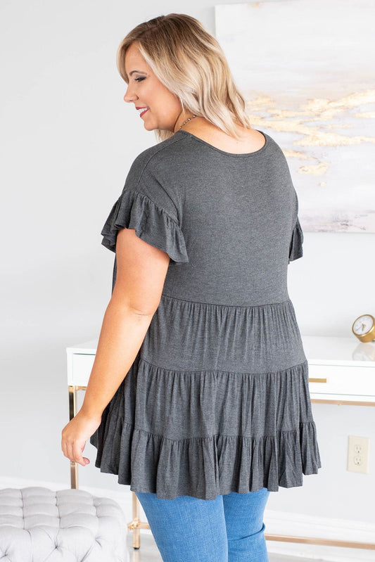 Tiered Ruffled Short Sleeve Plus Size Blouse