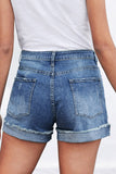 Floral Patchwork Rolled Hem Denim Shorts