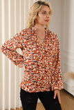 Allover Print Split V Neck Bishop Sleeve Blouse