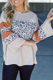 Leopard Patchwork Bell Sleeve Loose Split Top