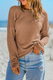 Dark Brown Waffle Knit Drop Shoulder Long Sleeve Top