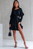 Ruffled V Neck Cut-out Back Elastic Waist Dress