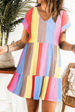 Stripe Color Block Ruffled T-shirt Dress