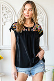 Geometric Floret Embroidered Short Sleeve Blouse