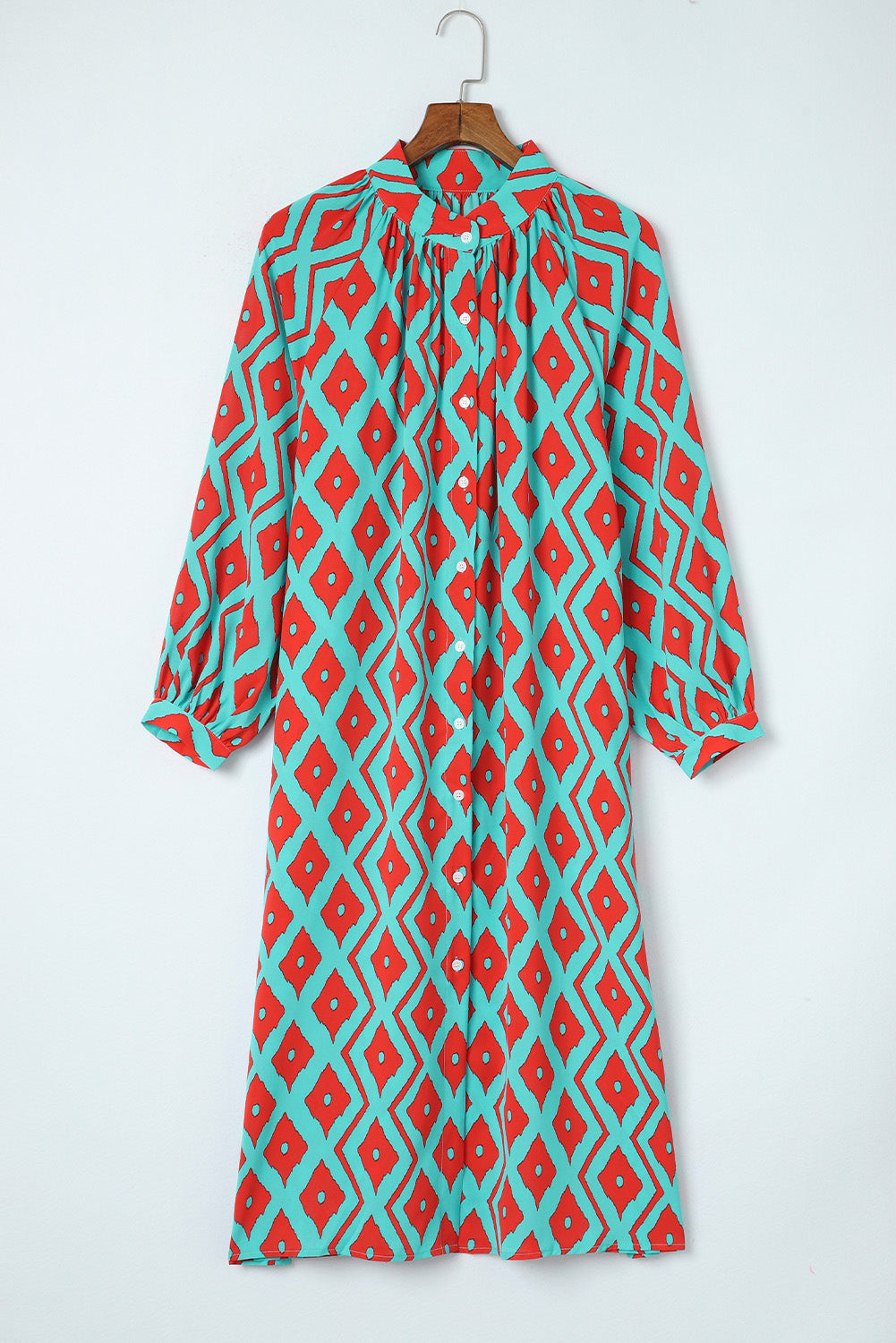 Western Geometric Print Split Buttoned Shirt Dress