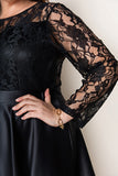 Plus Size Sheer Lace Splice High Low Satin Dress