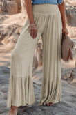 Smocked High Waist Ruffled Wide Leg Pants