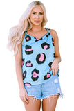 Leopard Print V Neck Knot Satin Tank Top