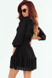 Deep V Neck Lantern Sleeve Knotted Tiered Mini Dress