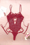 Lingerie Teddy en maille transparente à bretelles et œillets de grande taille rouge