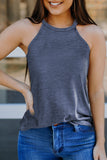 Green Solid Color Crew Neck Tank Top