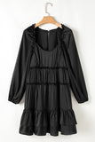 Black Tiered Ruffled Puff Sleeve Loose Fit Mini Dress