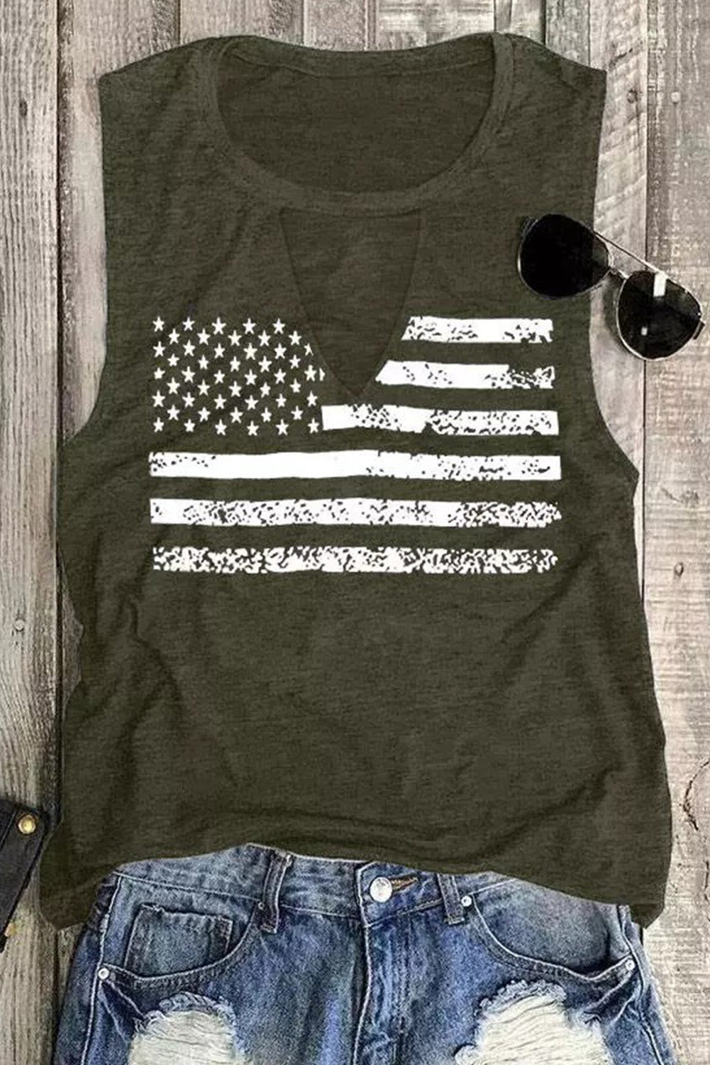 Cutout American Flag Print Tank Top