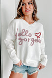 White Hello gorgeous Graphic Ribbed Trim Sweater