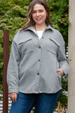 Gray Retro Quilted Flap Pocket Button Shacket