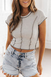 Cap Sleeves Seamed Knitted Crop Top