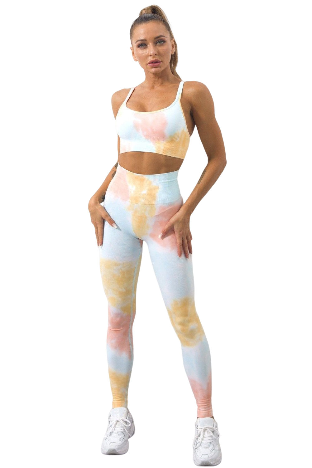 Ensemble 2 pièces violet soutien-gorge de yoga tie-dye et leggings taille haute