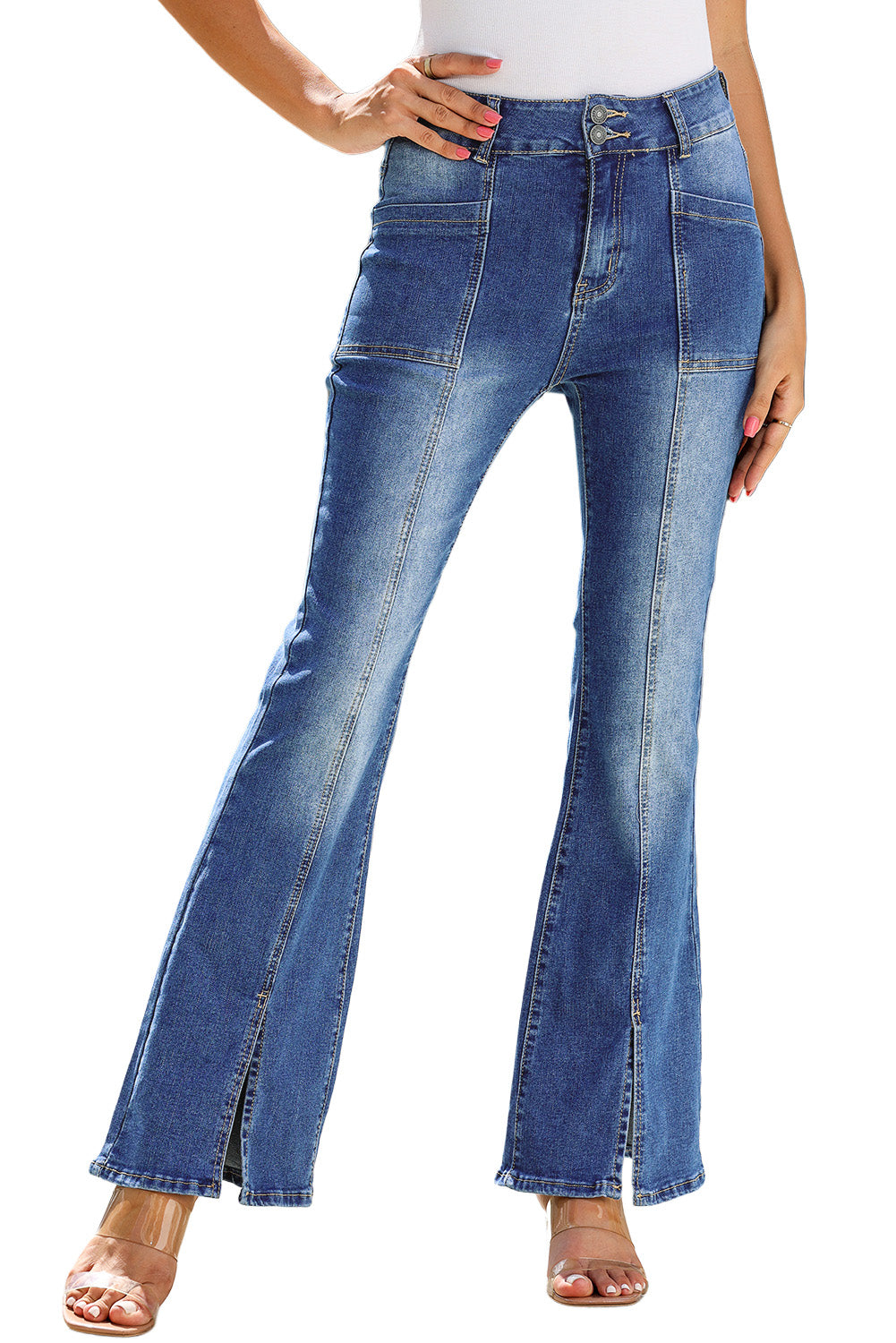 Exposed Seam Split Flare Jeans