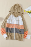 Zipped Front Colorblock Hollow-out Knit Hoodie