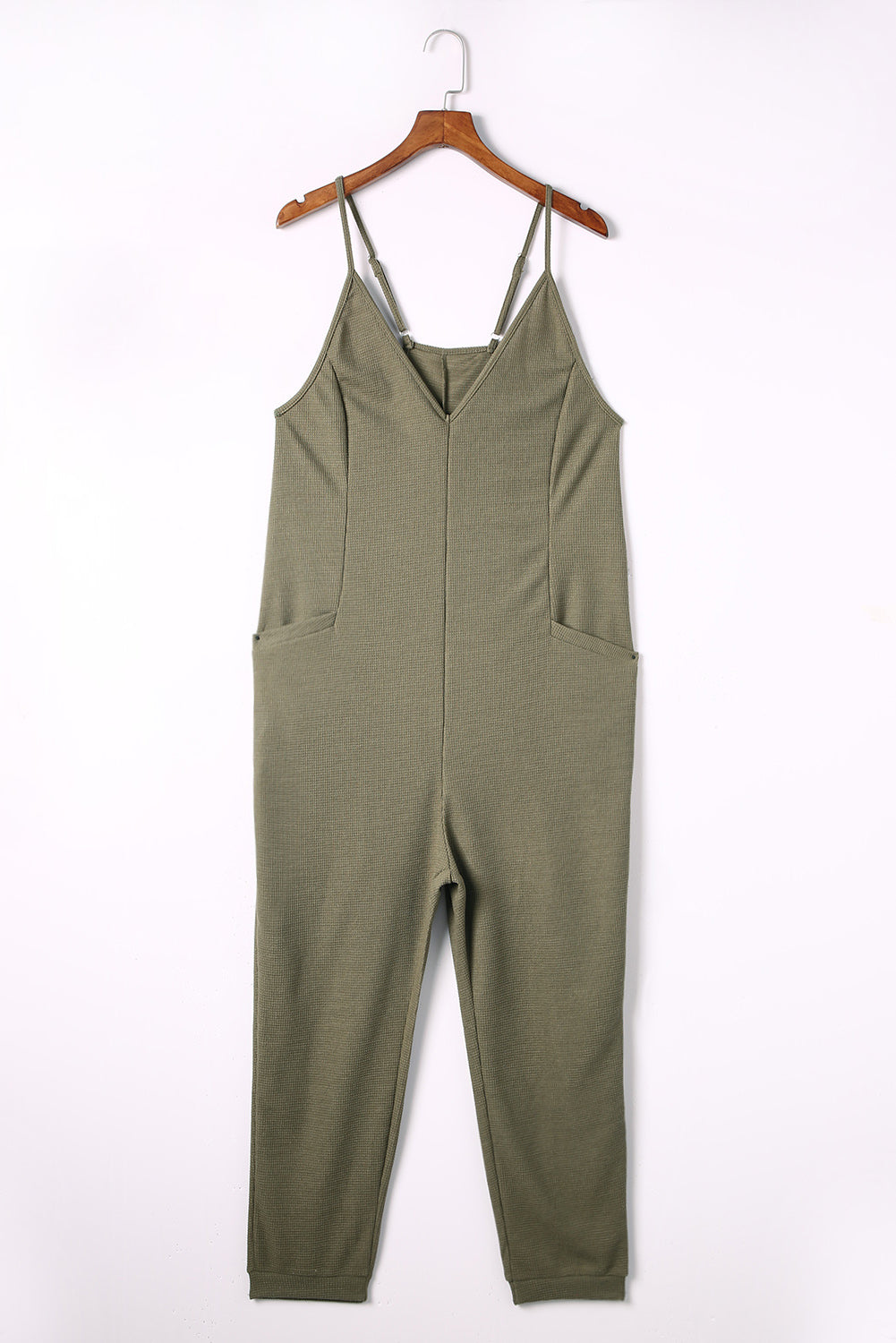 Textured Sleeveless V-Neck Pocketed Casual Jumpsuit