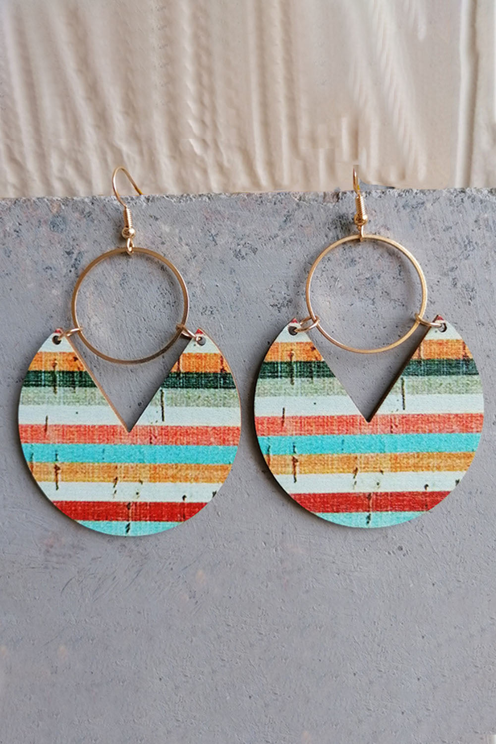 Boho Striped Print Wood Drop Earrings