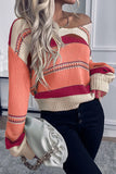 Striped Pattern Knit V Neck Sweater