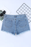 Short en jean taille haute croisé bleu ciel