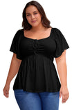 Haut babydoll noir froncé sur le devant de grande taille