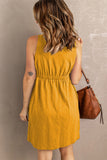 Gray Buttons Sleeveless High Waist Mini Dress