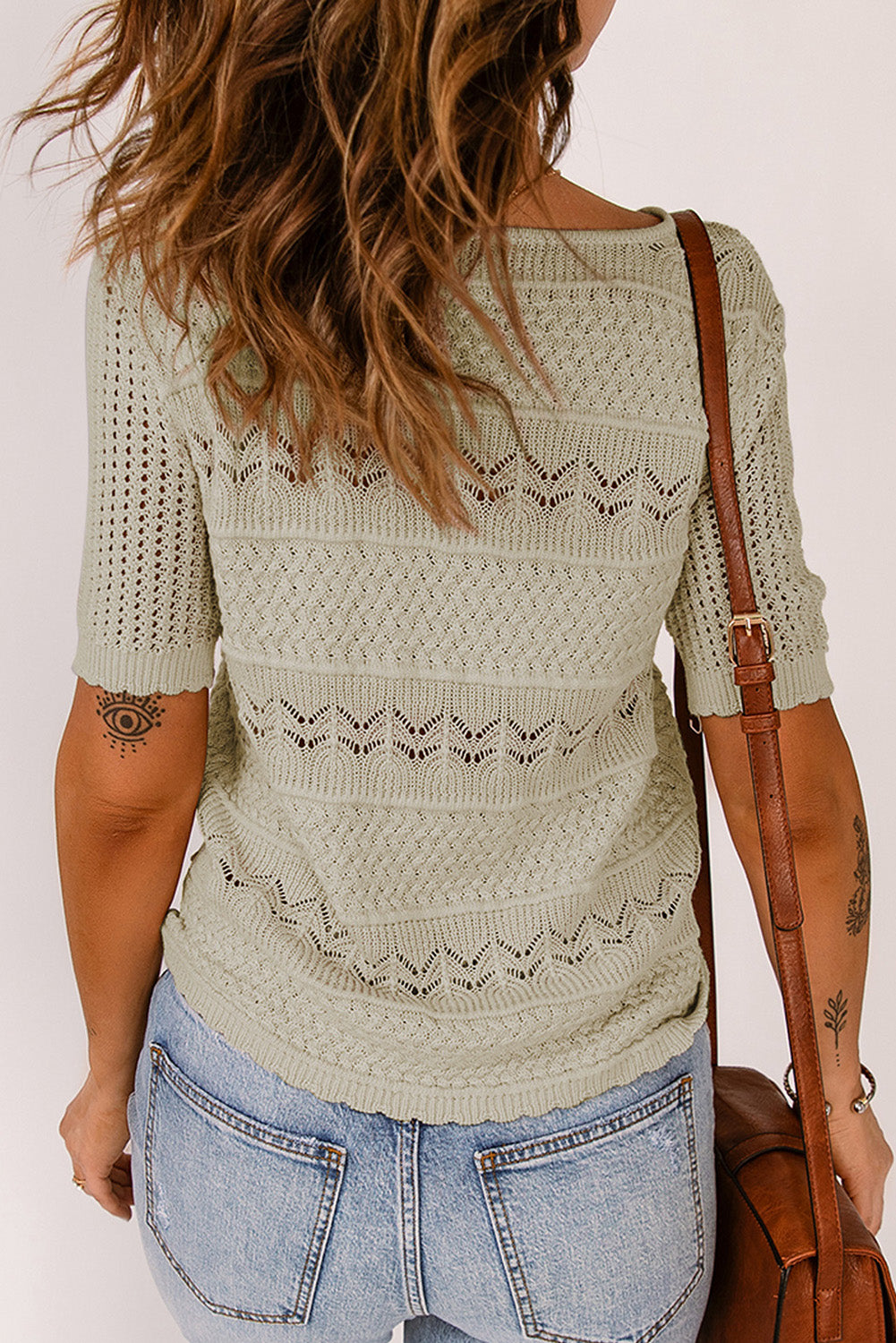 Crochet Hollow-out Short Sleeve T-shirt