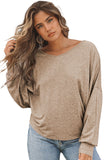 Khaki Tie Plunging Back Dolman Sleeve Oversize Top