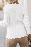 Scalloped Trim Ribbed Eyelet Slim Fit Sweater