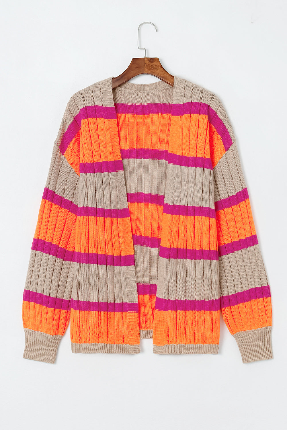 Striped Colorblock Drop Shoulder Slouchy Cardigan